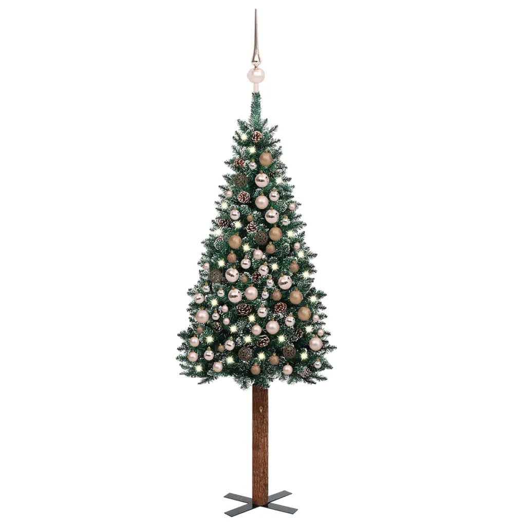 vidaXL Albero Natale Artificiale Sottile LED e Palline Verde 210 cm