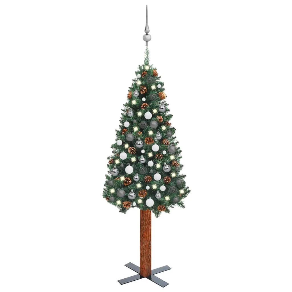 vidaXL Set Albero Natale Sottile Luci LED e Palline Verde 150 cm PVC