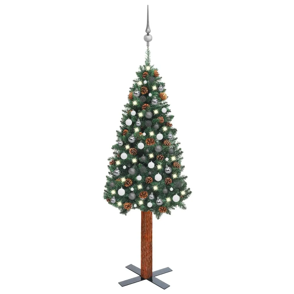 vidaXL Set Albero Natale Sottile Luci LED e Palline Verde 180 cm PVC