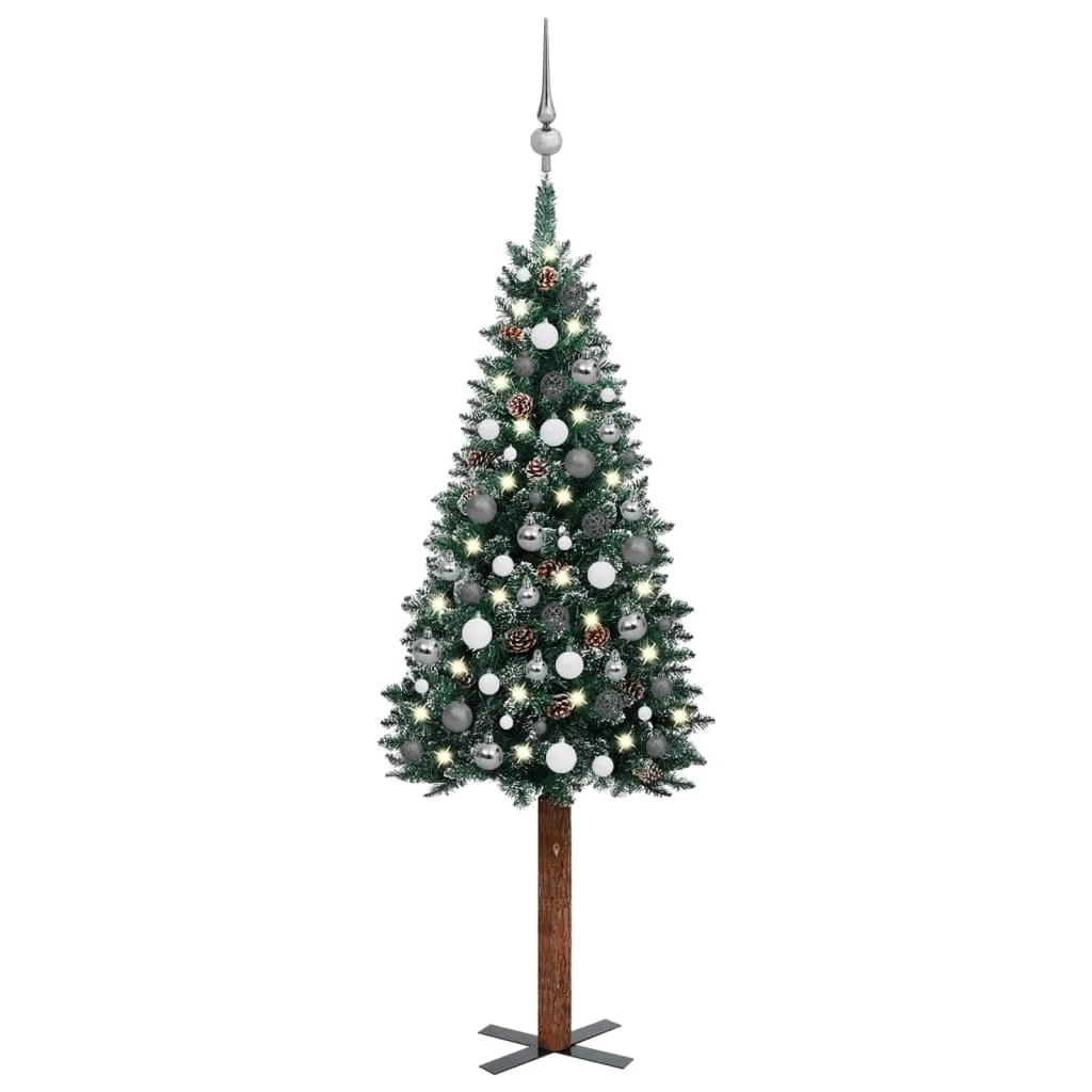 vidaXL Albero Natale Artificiale Sottile LED e Palline Verde 150 cm