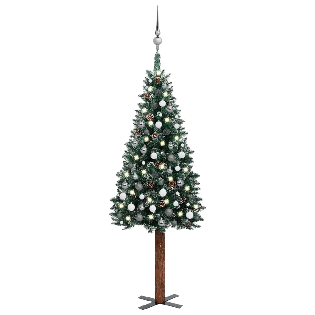 vidaXL Albero Natale Artificiale Sottile LED e Palline Verde 210 cm