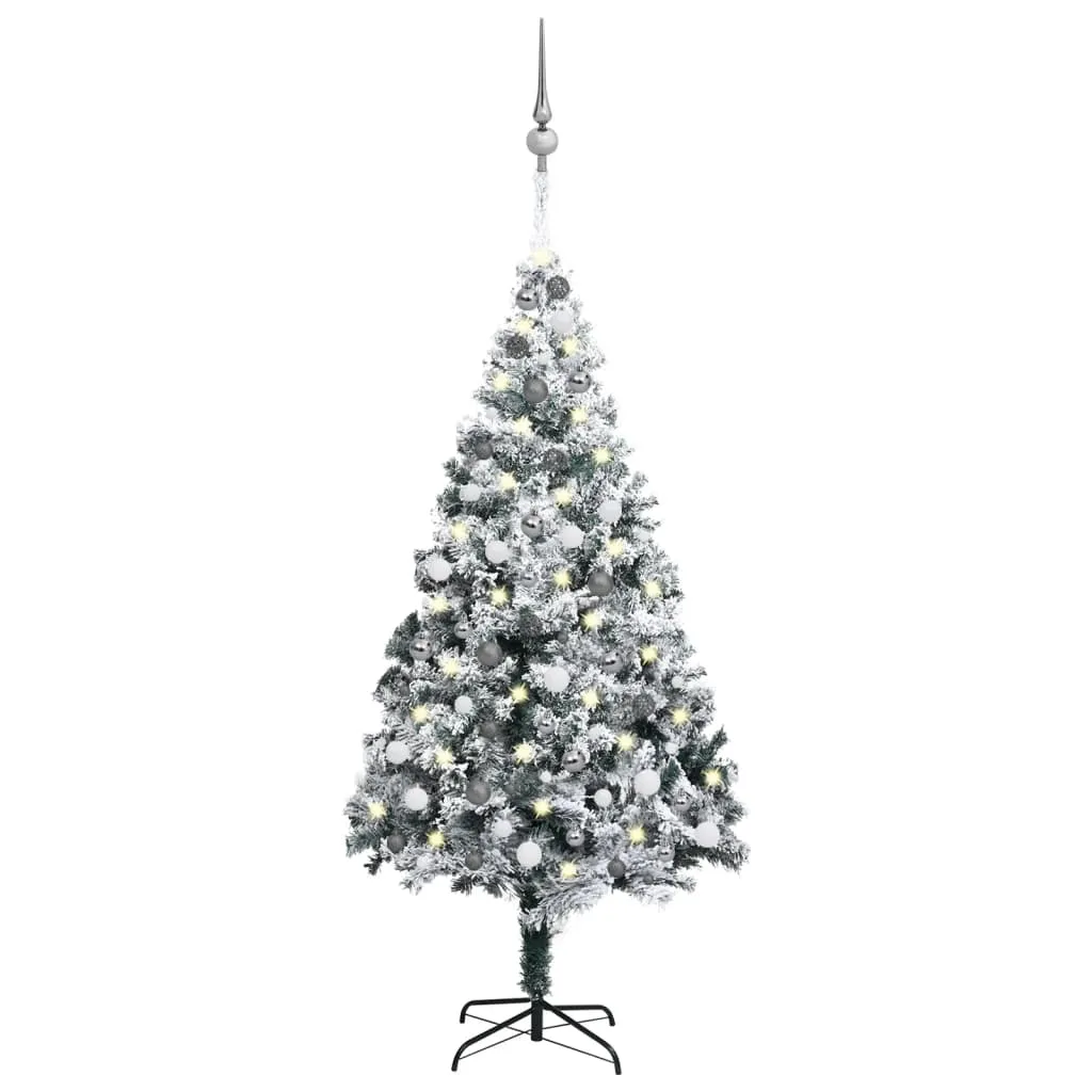 vidaXL Set Albero Natale Artificiale LED e Palline Verde 210 cm PVC