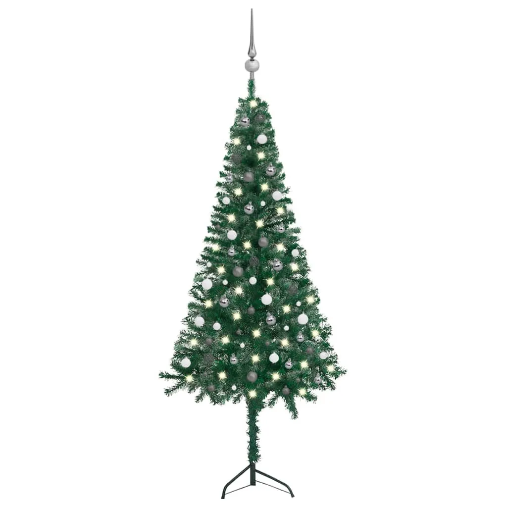 vidaXL Albero Natale Angolare con LED e Palline Verde 240cm PVC