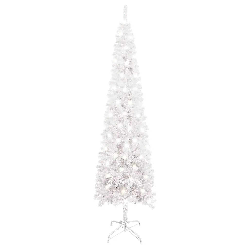 vidaXL Albero di Natale Artificiale Sottile con Luci LED Bianco 150 cm