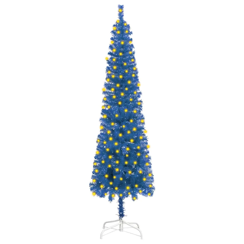 vidaXL Albero Natale Artificiale Sottile con LED Blu 150 cm in PVC