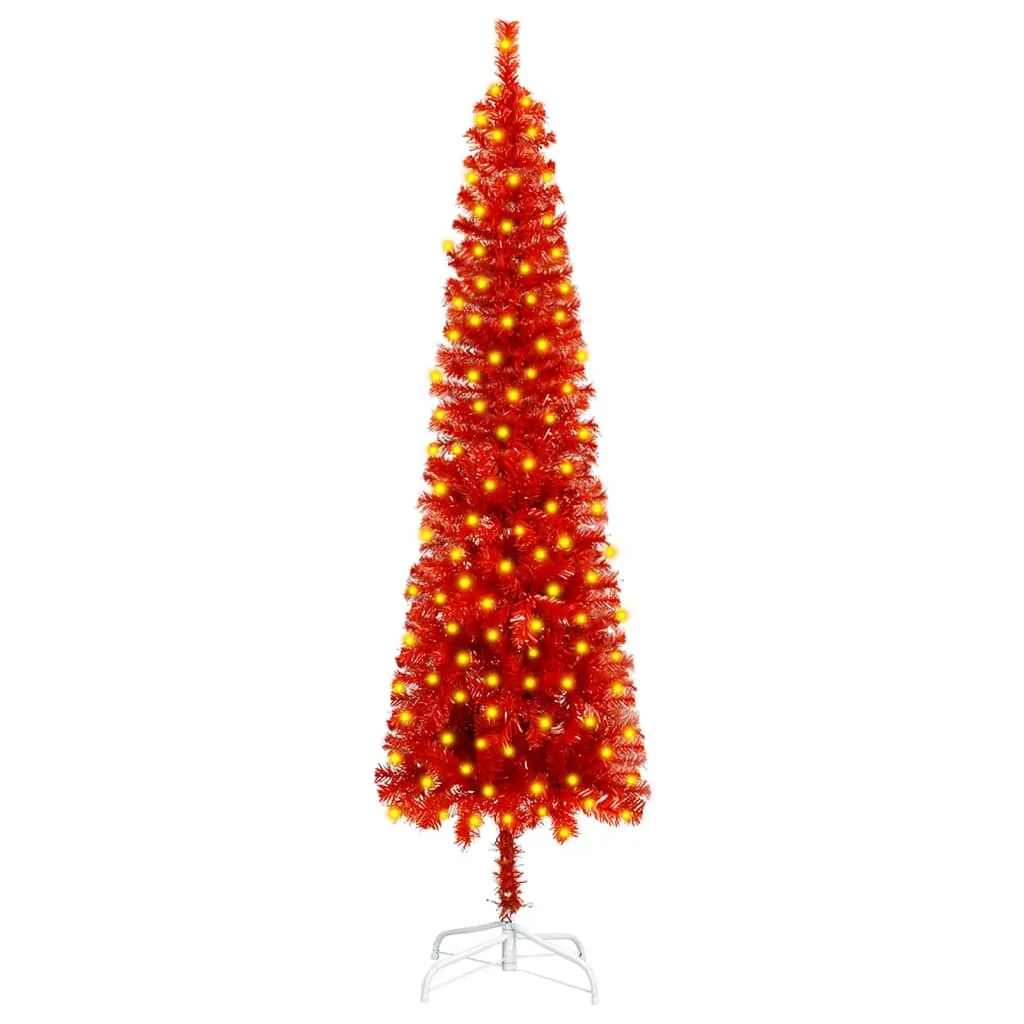 vidaXL Albero Natale Artificiale Sottile con LED Rosso 210 cm in PVC