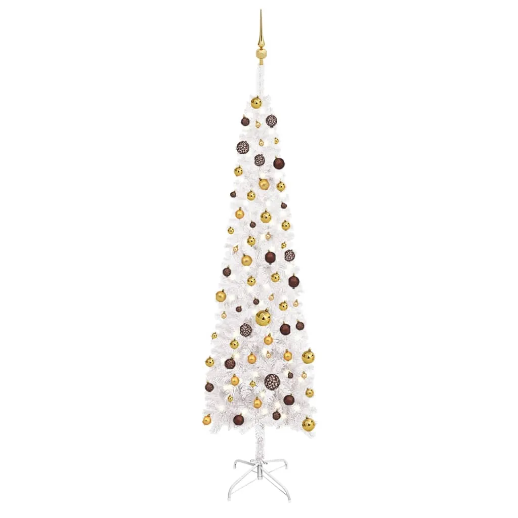 vidaXL Set Albero Natale Sottile con Luci LED e Palline Bianco 240cm