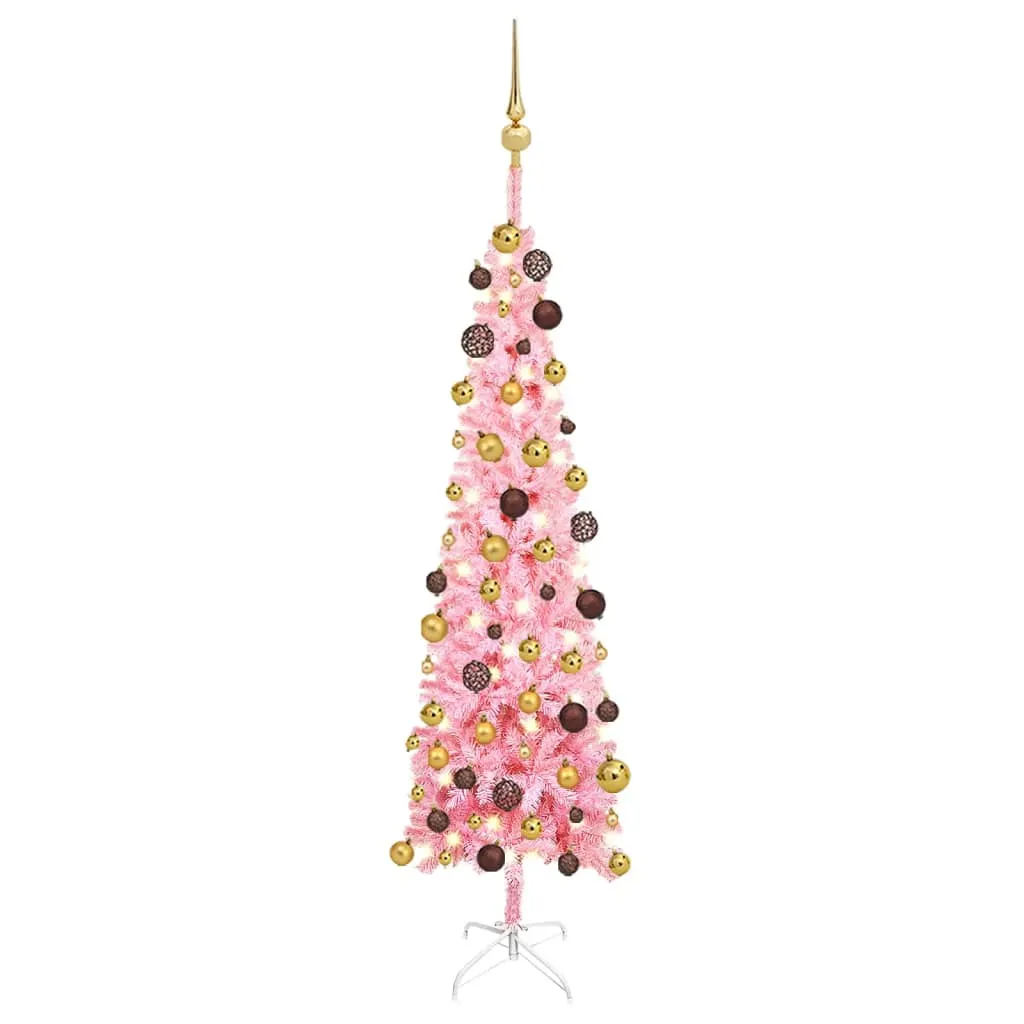 vidaXL Set Albero Natale Sottile con LED e Palline Rosa 120 cm