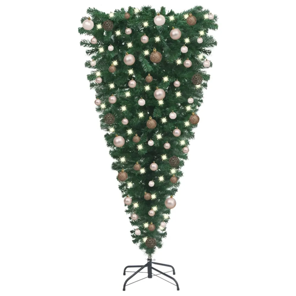 vidaXL Albero di Natale Artificiale Capovolto con LED e Palline 150 cm