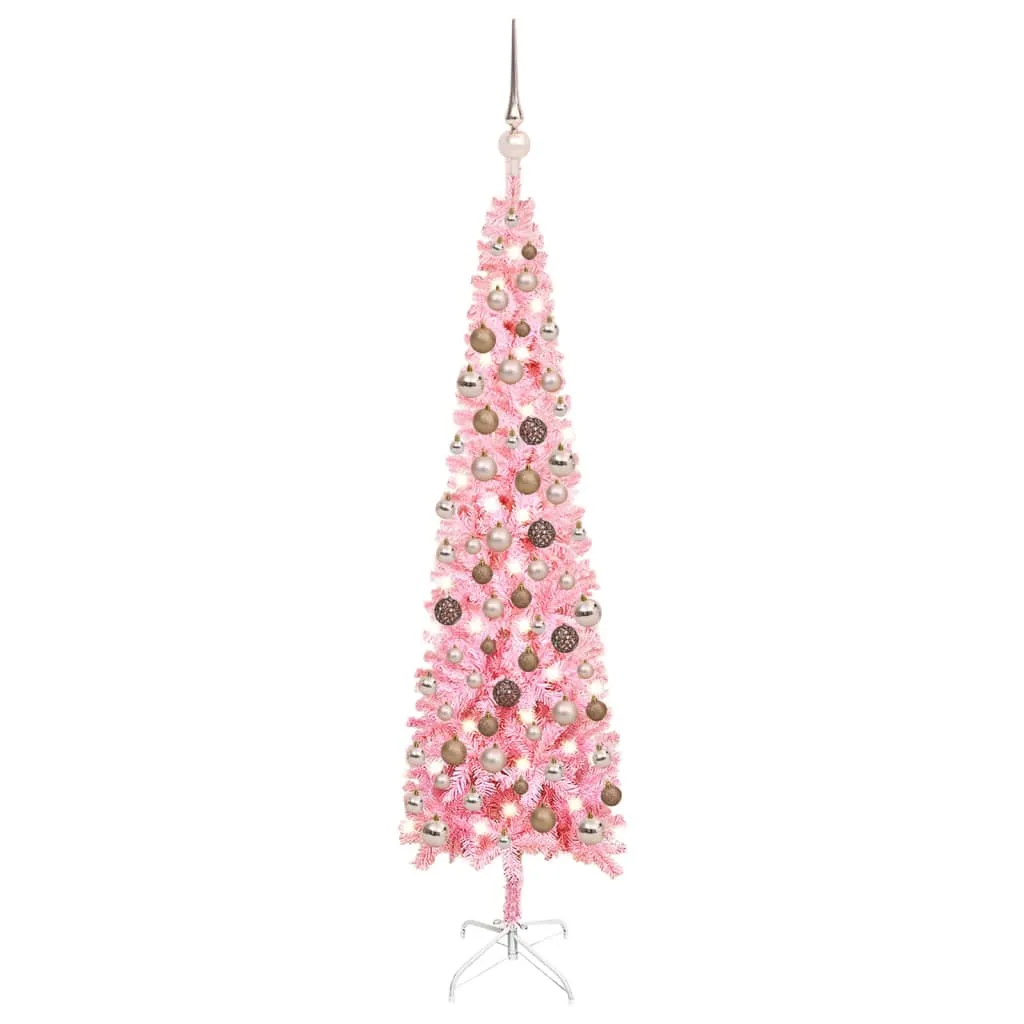 vidaXL Set Albero Natale Sottile con LED e Palline Rosa 120 cm