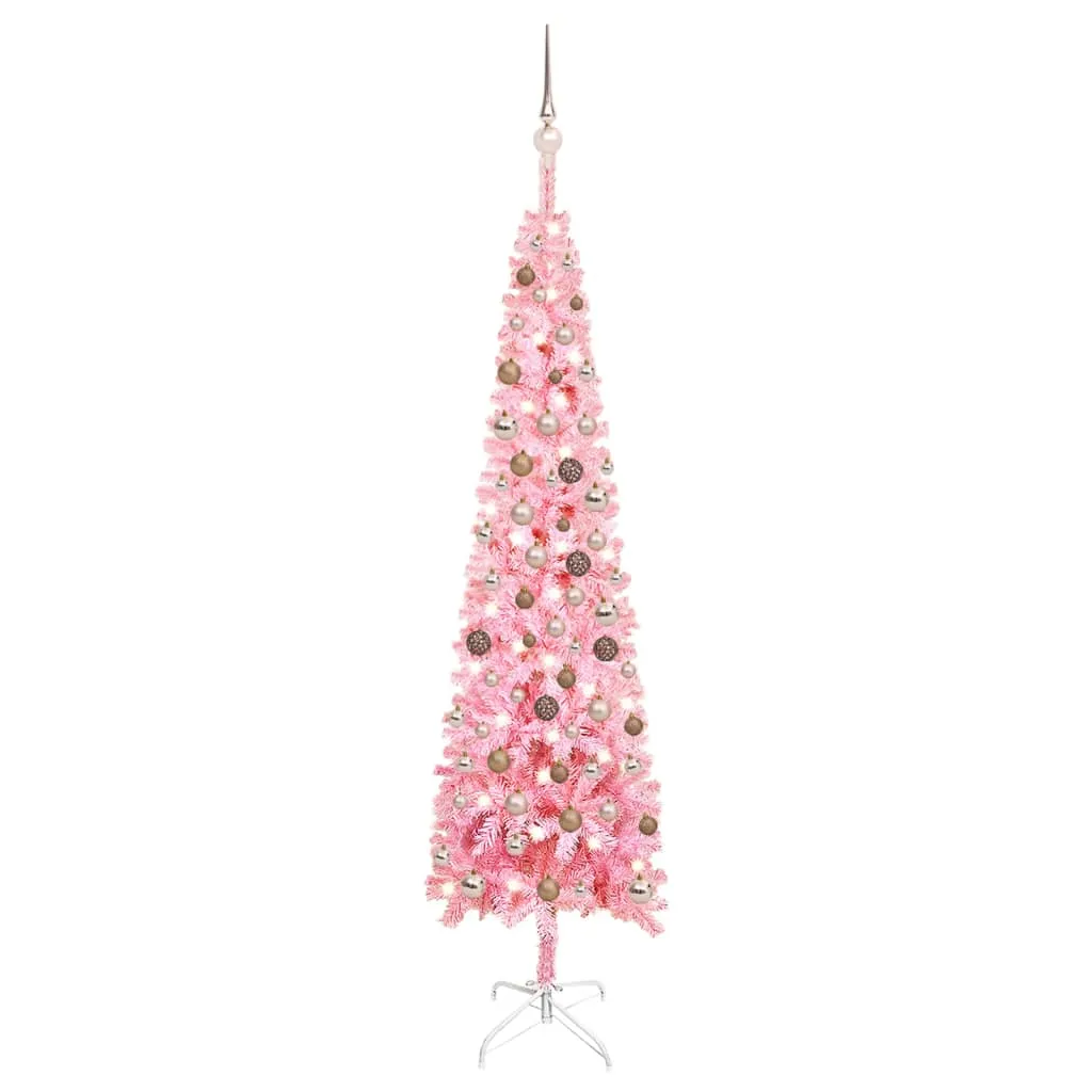 vidaXL Set Albero Natale Slim con LED e Palline Rosa 210 cm