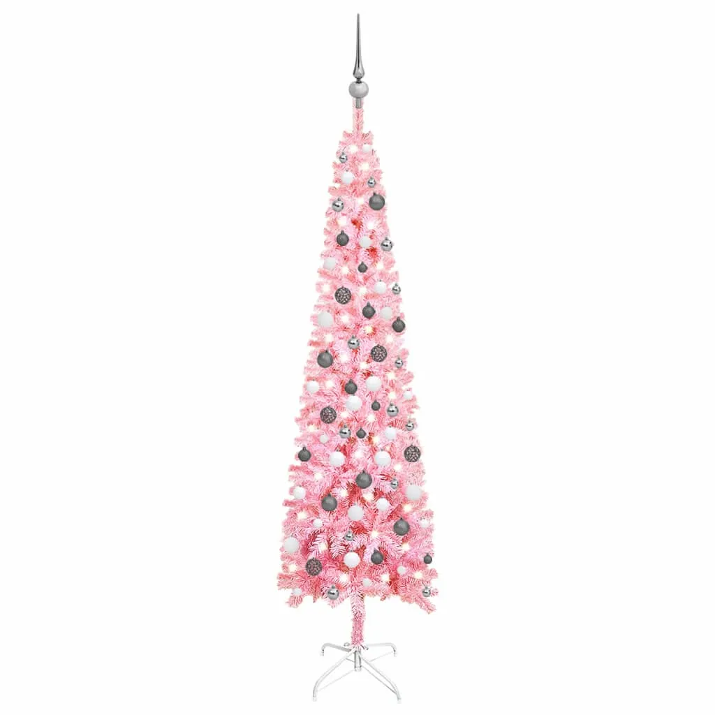 vidaXL Set Albero Natale Slim con LED e Palline Rosa 210 cm