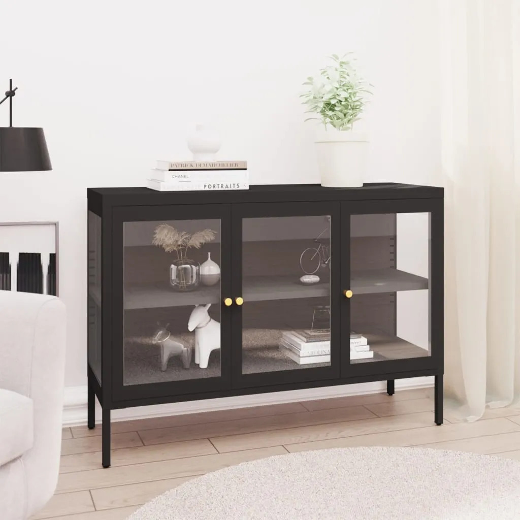 vidaXL Credenza Nera 105x35x70 cm in Acciaio e Vetro