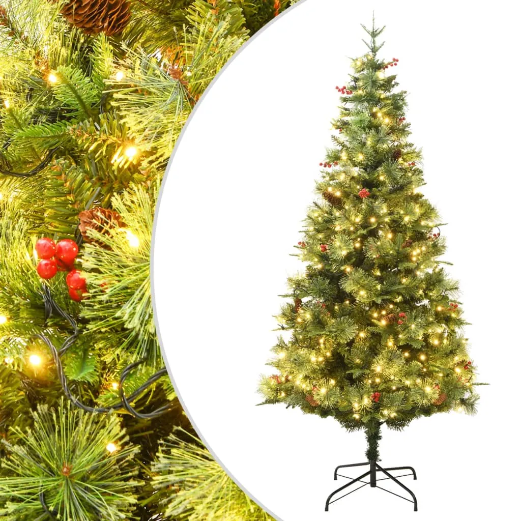 vidaXL Albero di Natale con LED e Pigne Verde 195 cm PVC e PE