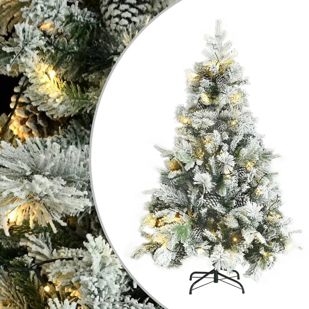 vidaXL Albero di Natale con Neve Floccata LED e Pigne 150 cm PVC e PE