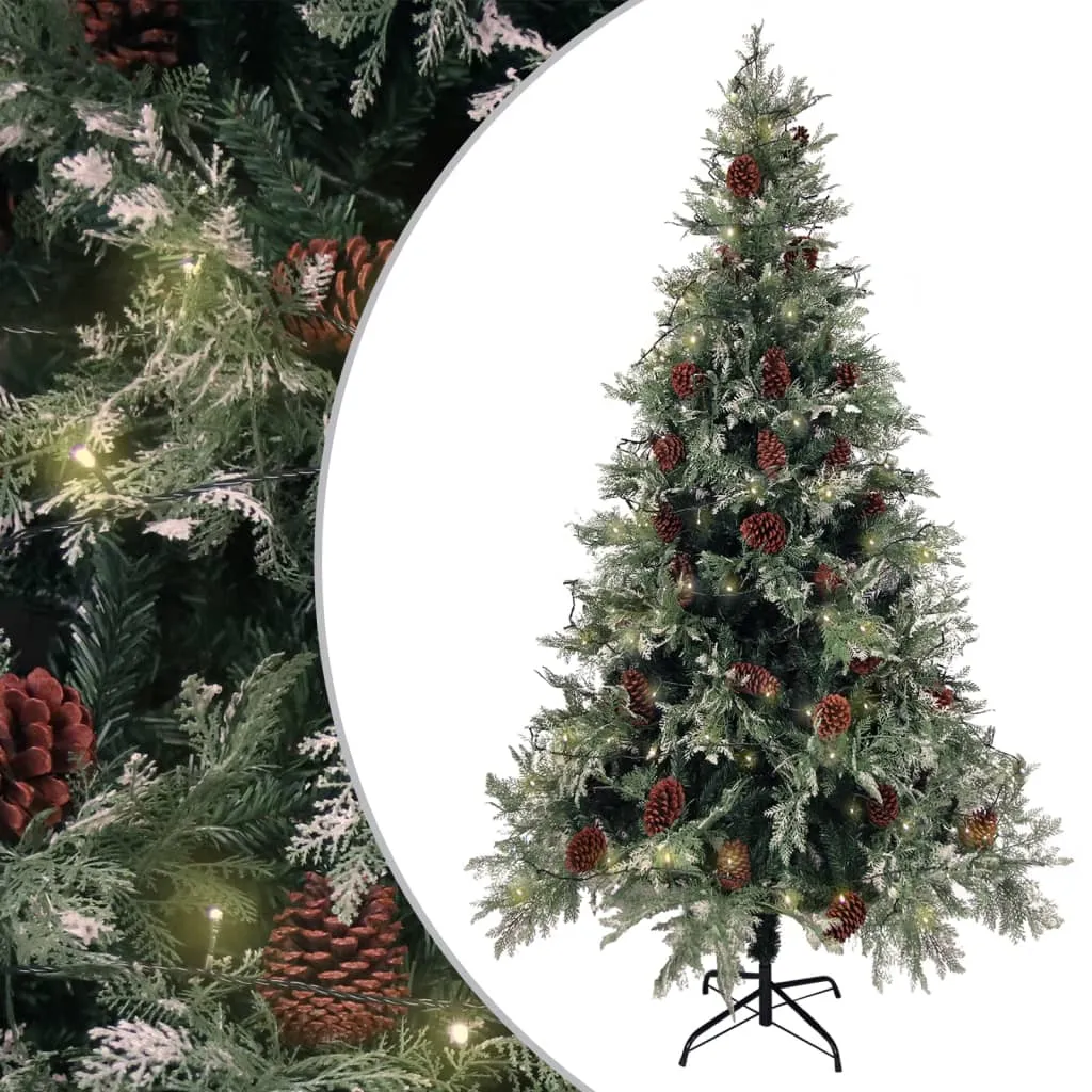 vidaXL Albero di Natale con LED e Pigne Verde e Bianco 195 cm PVC e PE