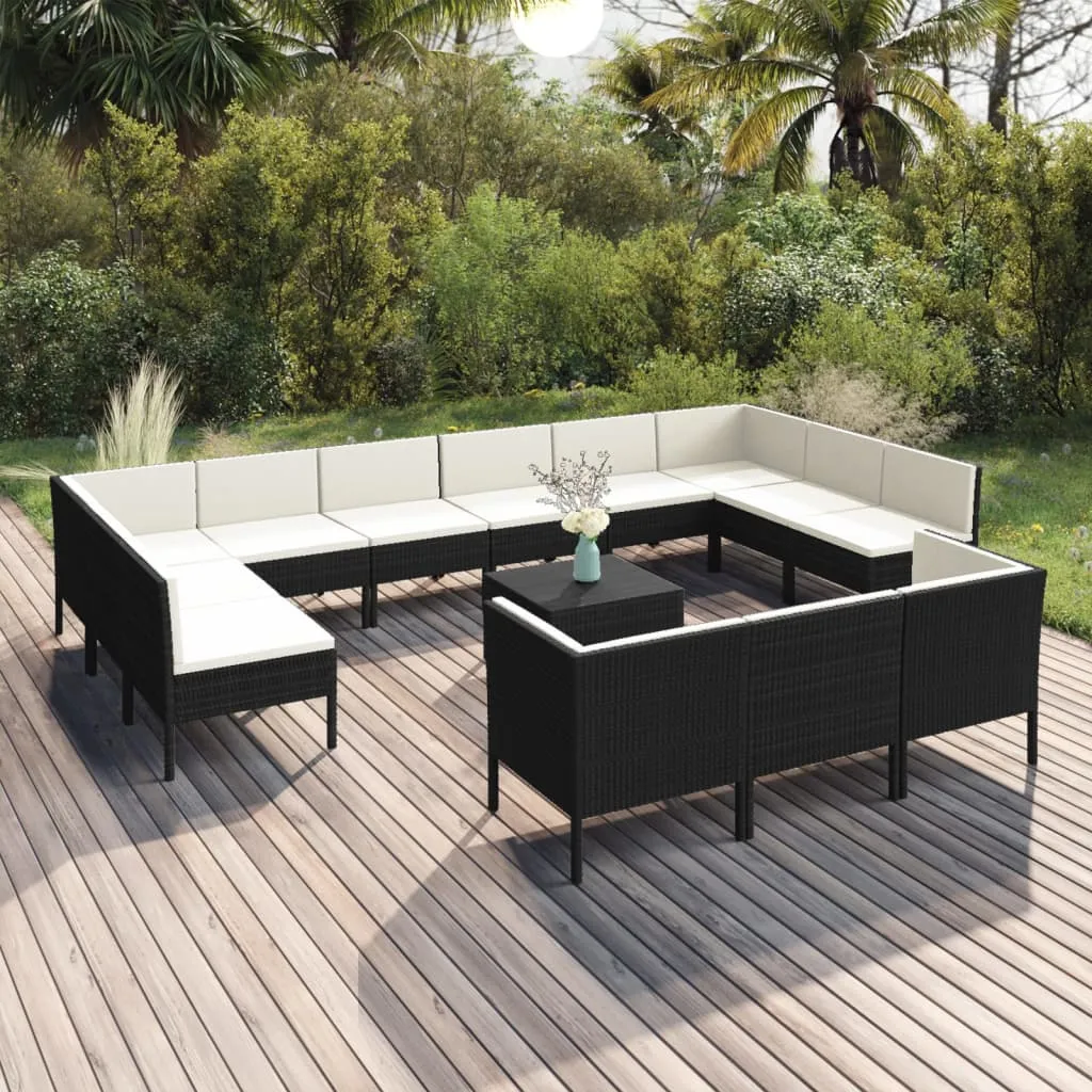 vidaXL Set Divani da Giardino 14 pz con Cuscini in Polyrattan Nero