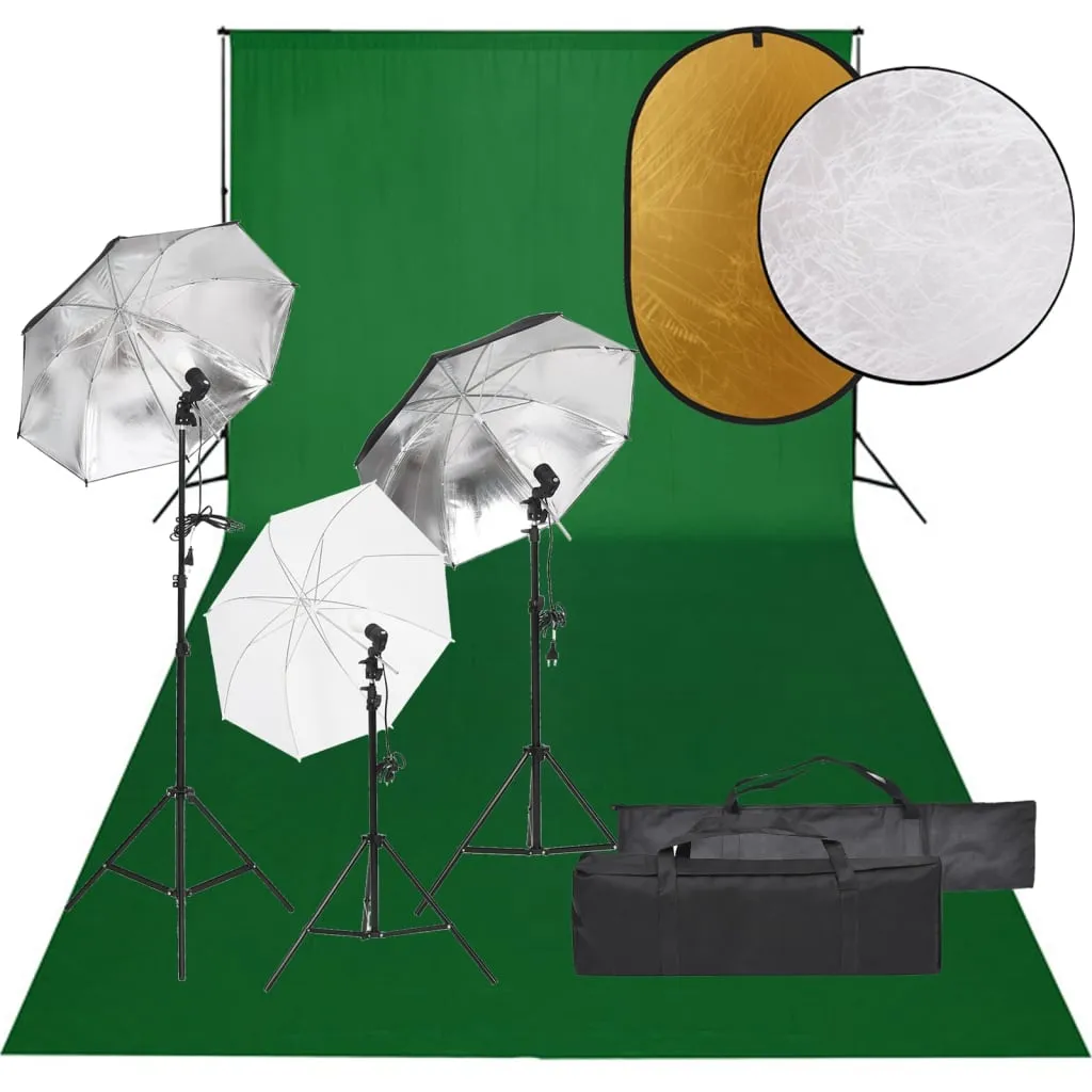 vidaXL Kit per Studio Fotografico con Set Luci, Fondale e Riflettore