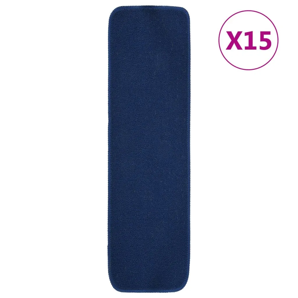 vidaXL Tappetini per Scale 15 pz 75x20 cm Blu Antiscivolo Rettangolari