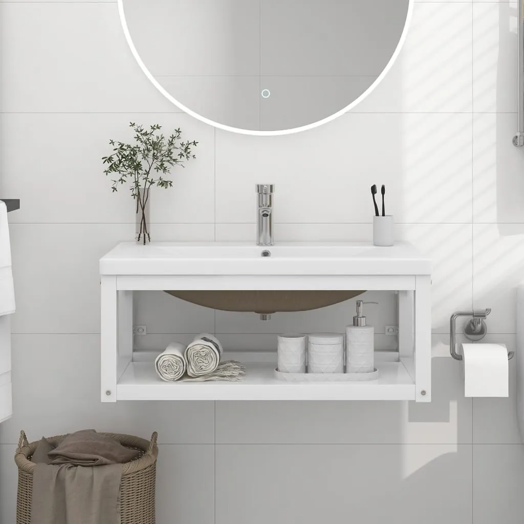 vidaXL Telaio per Lavabo da Bagno con Lavabo Integrato Bianco in Ferro