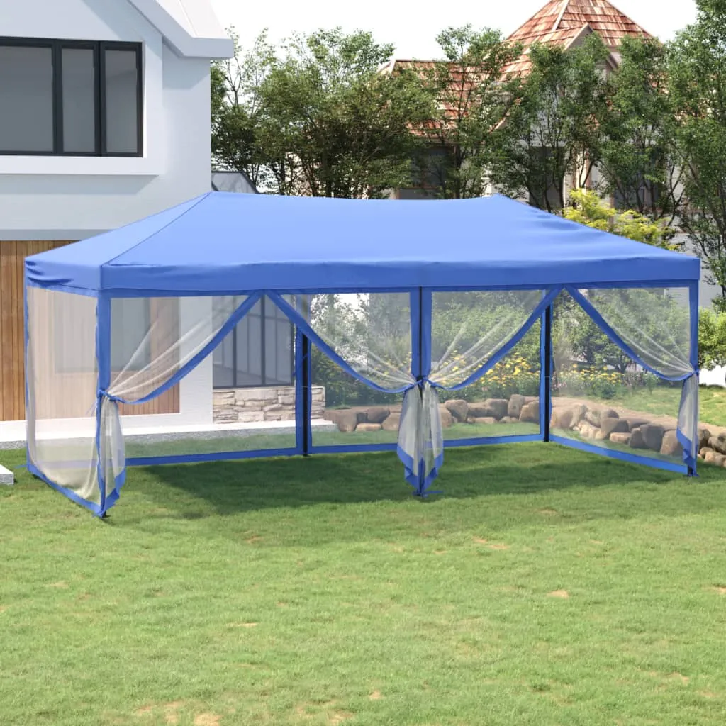 vidaXL Tenda per Feste Pieghevole con Pareti Laterali Blu 3x6 m