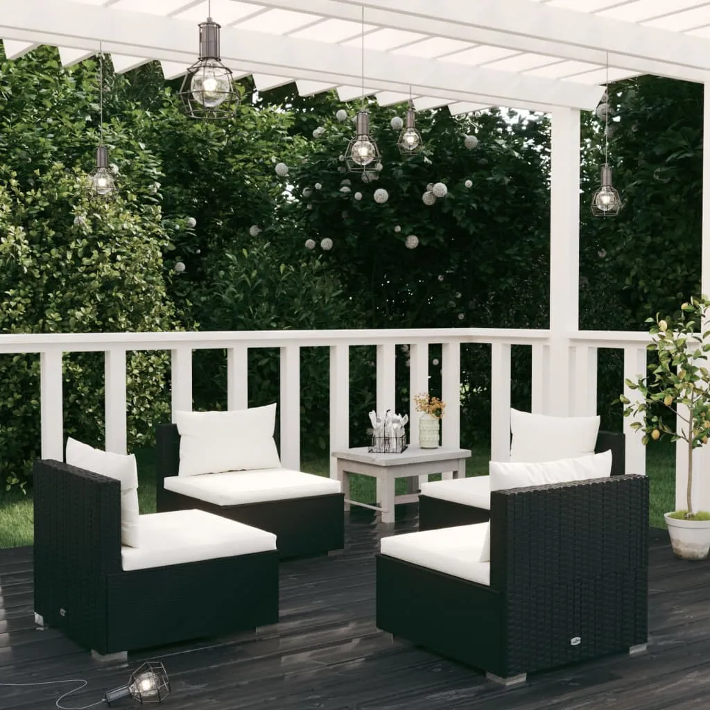 vidaXL Set Salotto da Giardino 4 pz con Cuscini in Polyrattan Nero