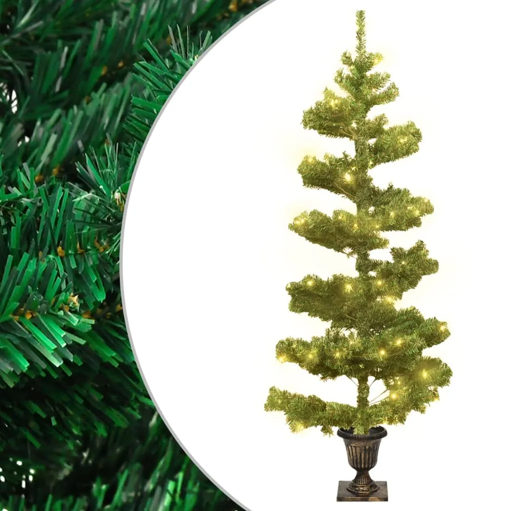 vidaXL Albero di Natale a Spirale con Vaso e LED Verde 120 cm PVC