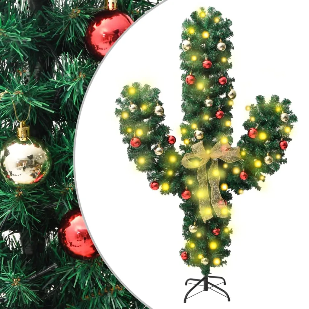 vidaXL Cactus di Natale con Base e LED Verde 180 cm PVC