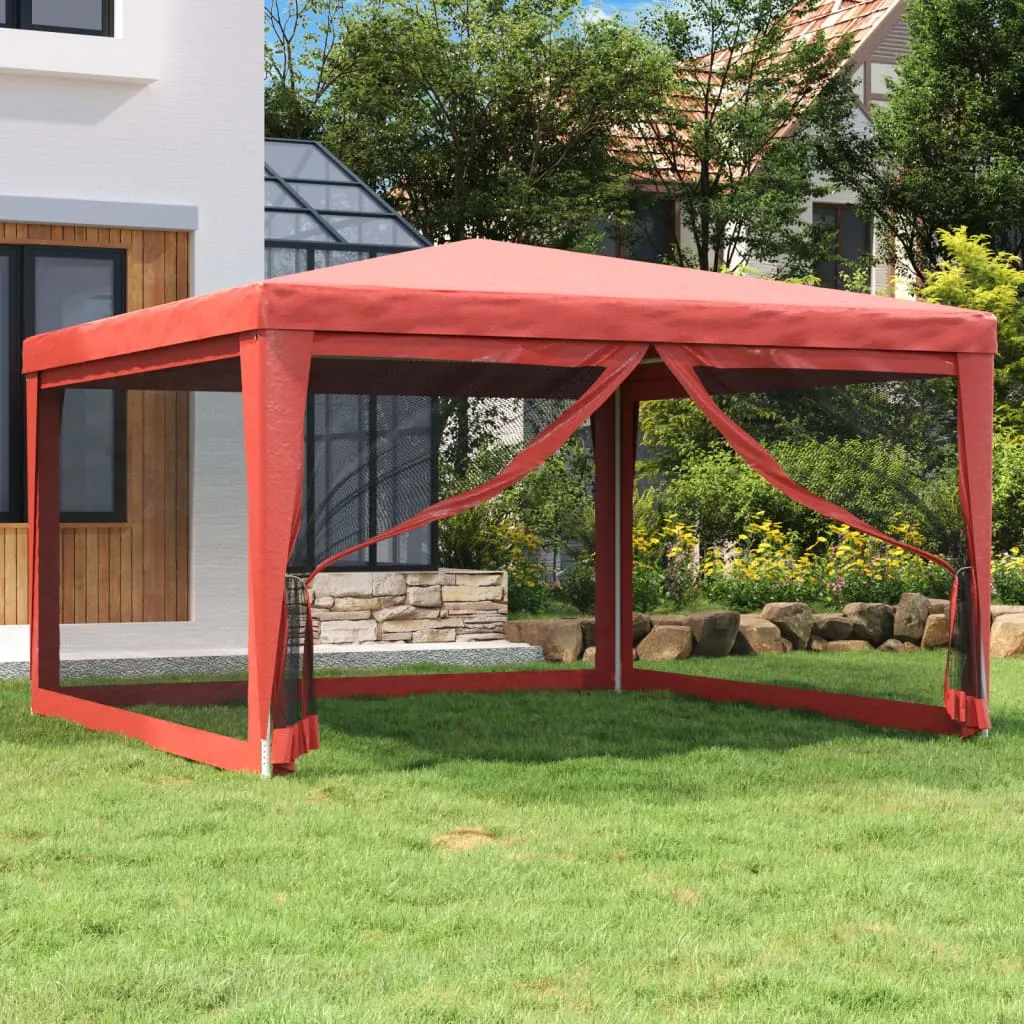 vidaXL Tenda per Feste con 4 Pareti Laterali in Rete Rosso 4x4 m HDPE