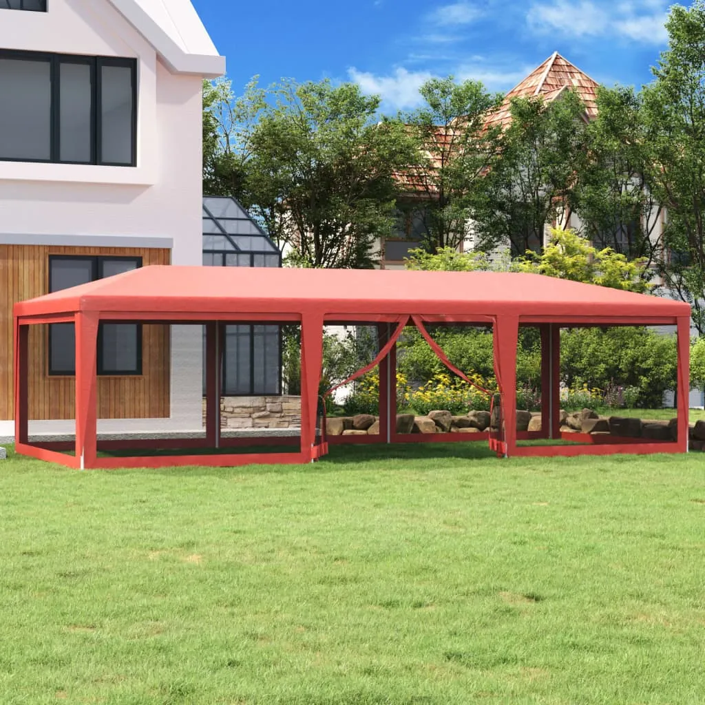 vidaXL Tenda per Feste con 8 Pareti Laterali in Rete Rosso 9x4 m HDPE