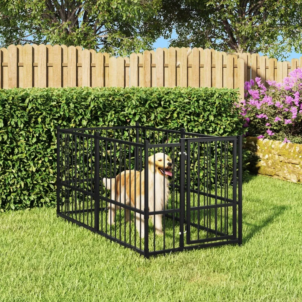 vidaXL Gabbia per Cani Nera 193,5x97x100 cm in Acciaio