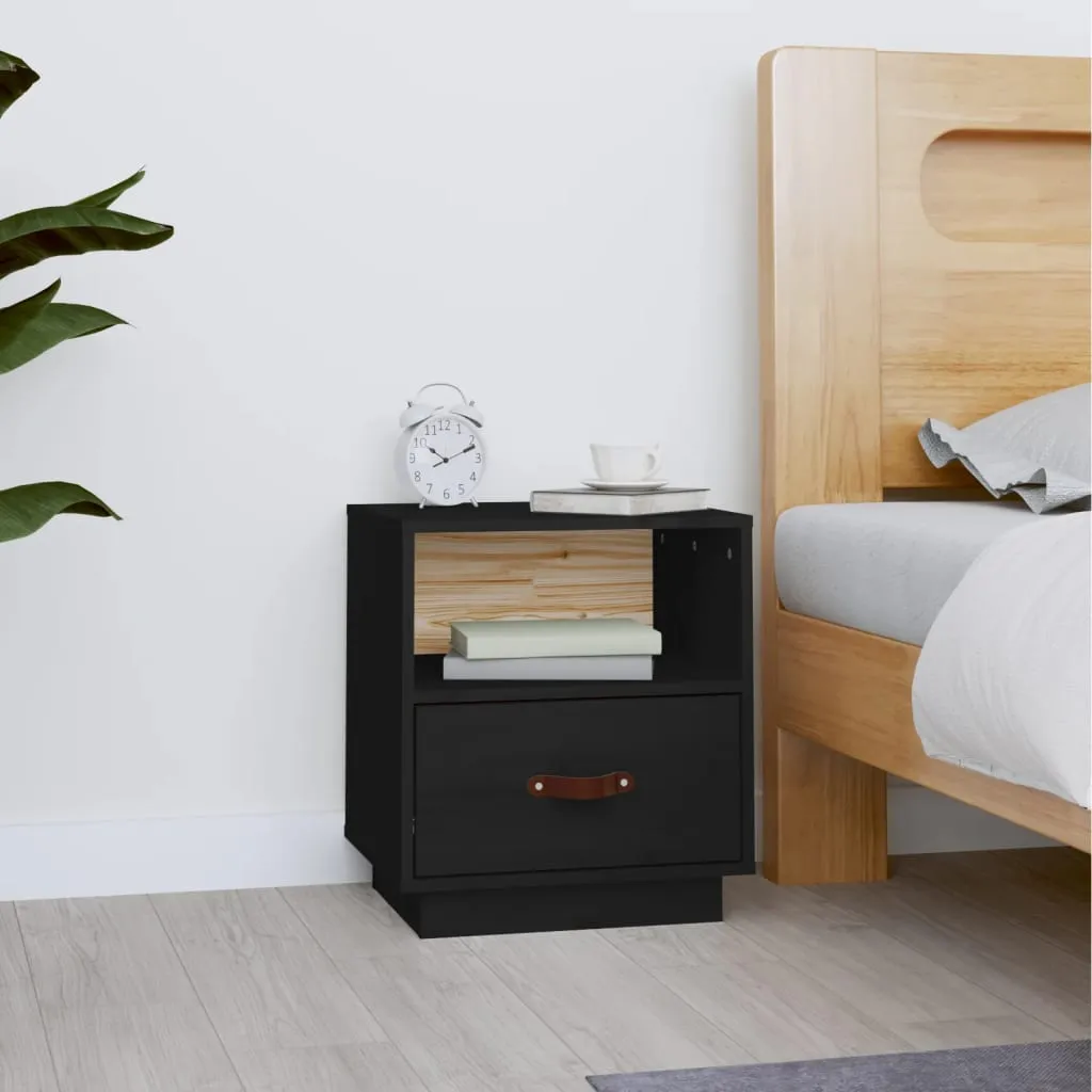 vidaXL Comodino Nero 40x34x45 cm in Legno Massello di Pino