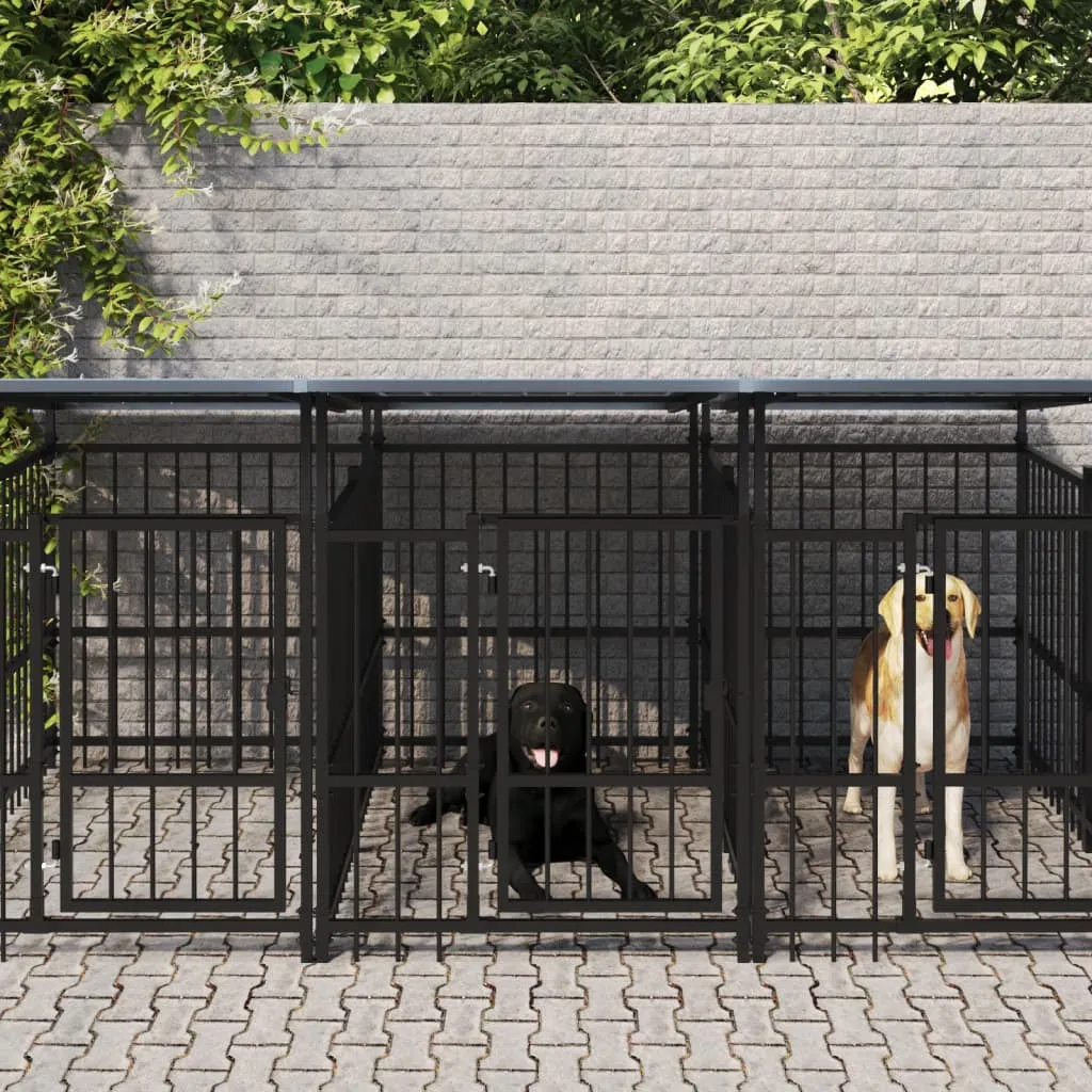 vidaXL Gabbia per Cani da Esterno con Tetto in Acciaio 7,51 m²