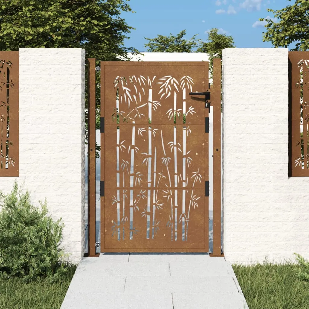 vidaXL Cancello da Giardino 105x130 cm in Acciaio Corten Design Bambù