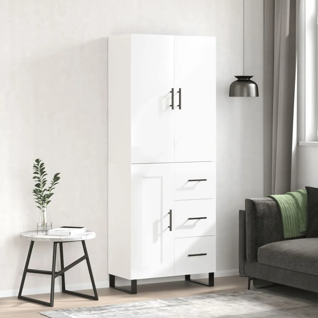 vidaXL Credenza Bianco Lucido 69,5x34x180 cm in Legno Multistrato