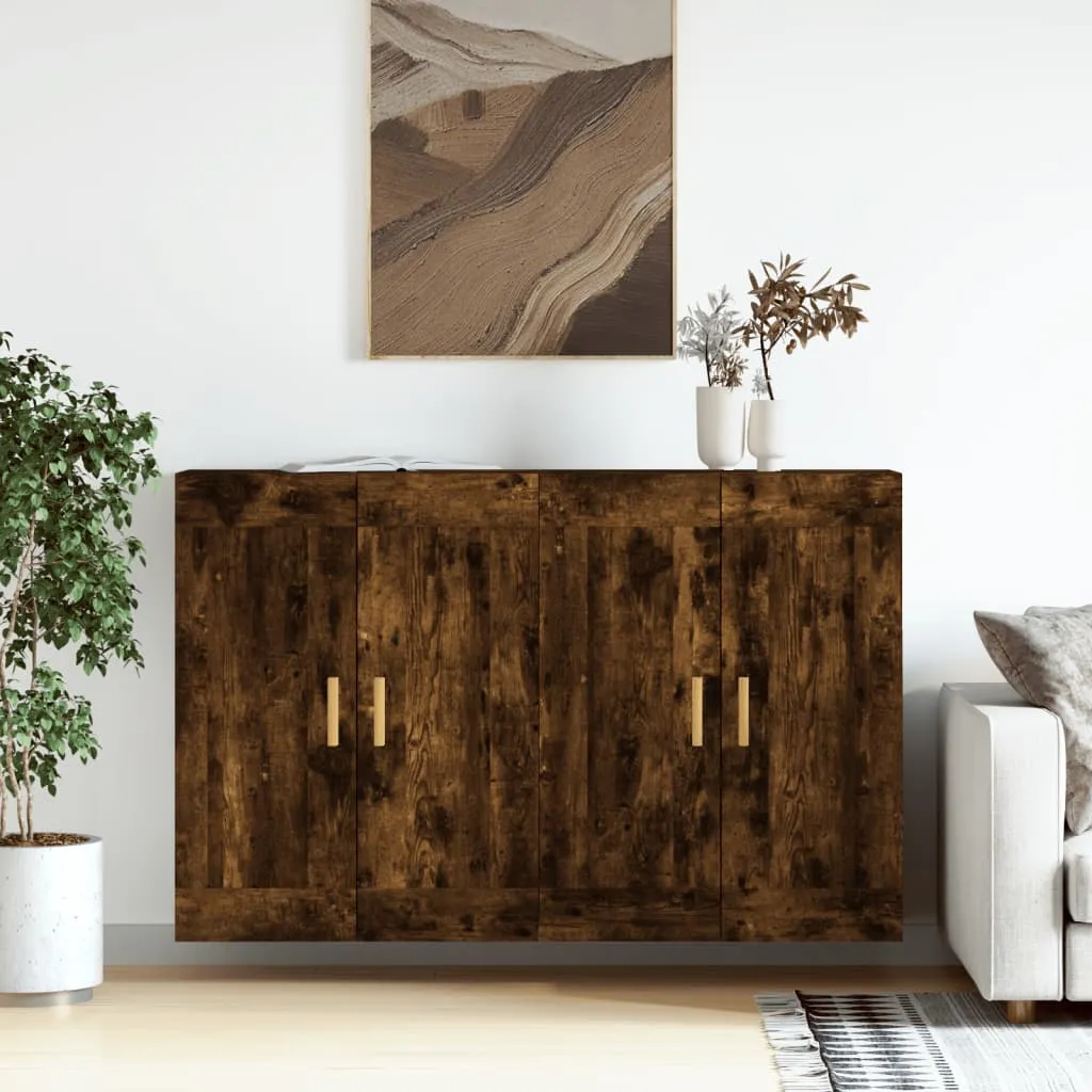 vidaXL Armadietti a Parete 2 pz Rovere Fumo in Legno Multistrato