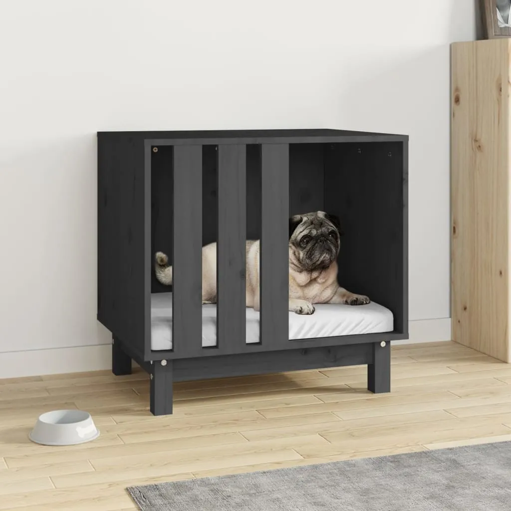 vidaXL Casetta per Cani grigio 60x45x57 cm in Legno Massello di Pino