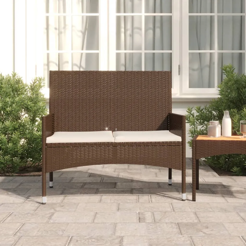 vidaXL Panca da Giardino a 2 Posti con Cuscini in Polyrattan Marrone