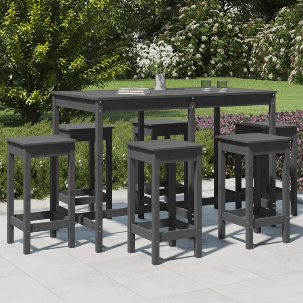 vidaXL Set Bar da Giardino 7 pz Grigio in Legno Massello di Pino