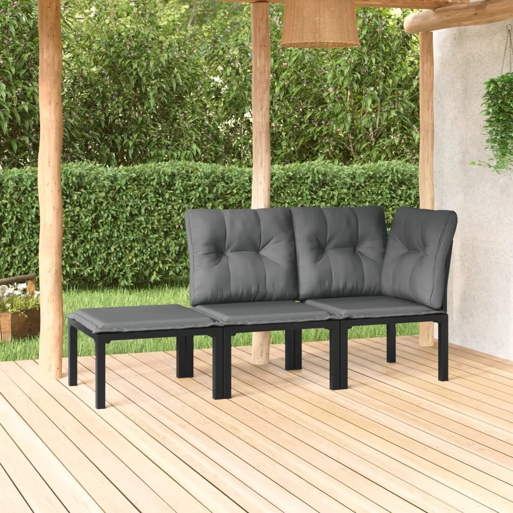 vidaXL Set Salotto da Giardino 3 pz Nero e Grigio in Polyrattan