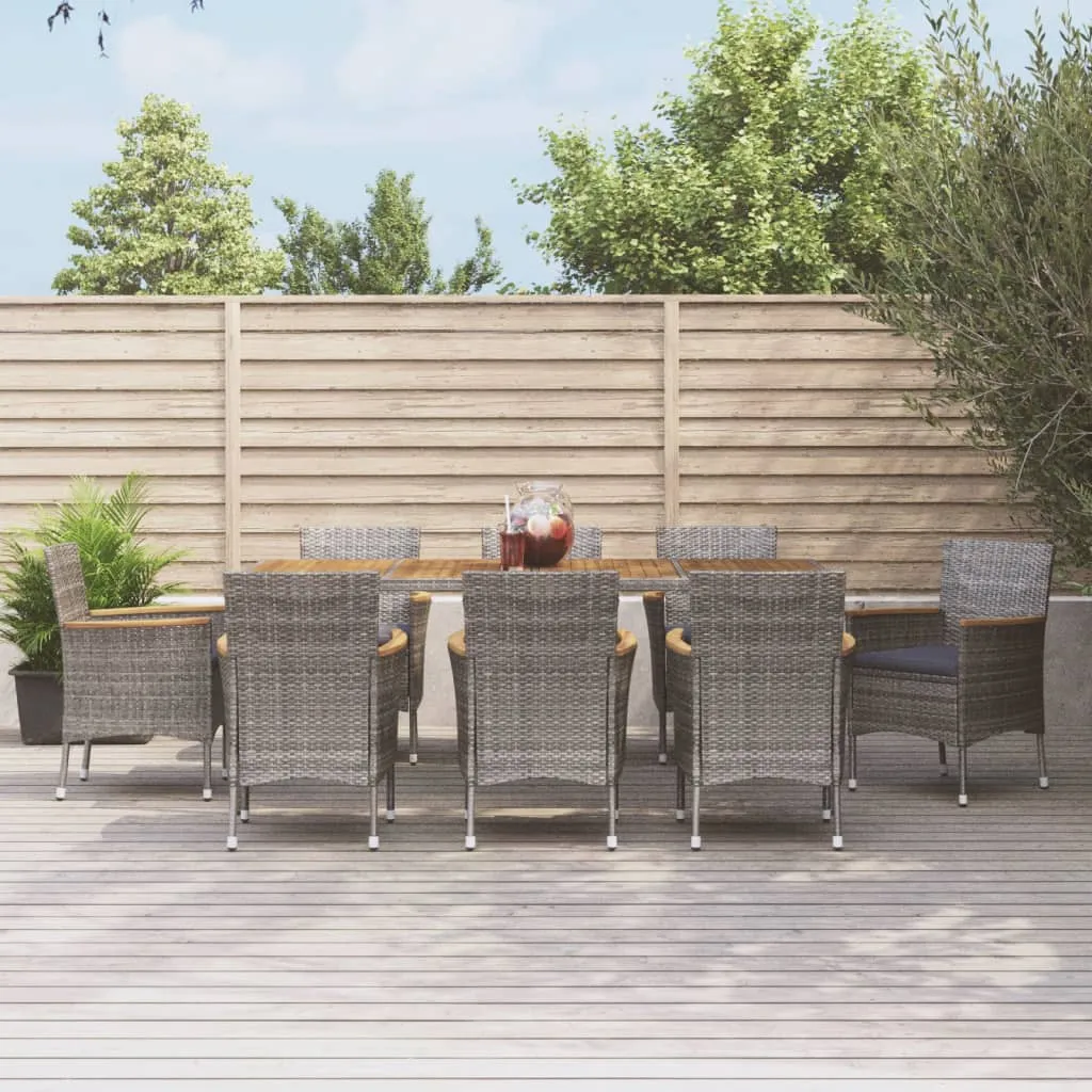 vidaXL Set da Pranzo da Giardino 9 pz con Cuscini in Polyrattan Grigio