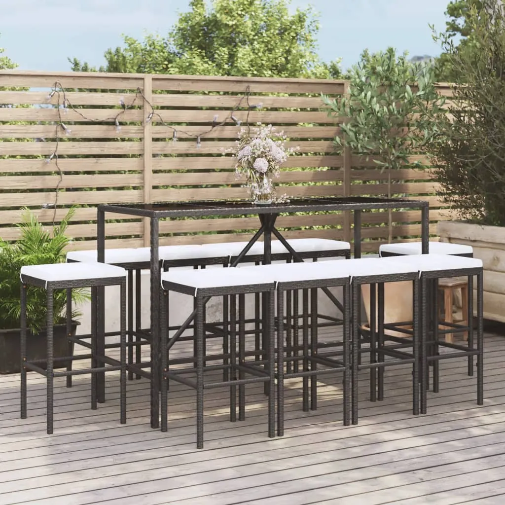 vidaXL Set Bar da Giardino 11 pz con Cuscini in Polyrattan Nero