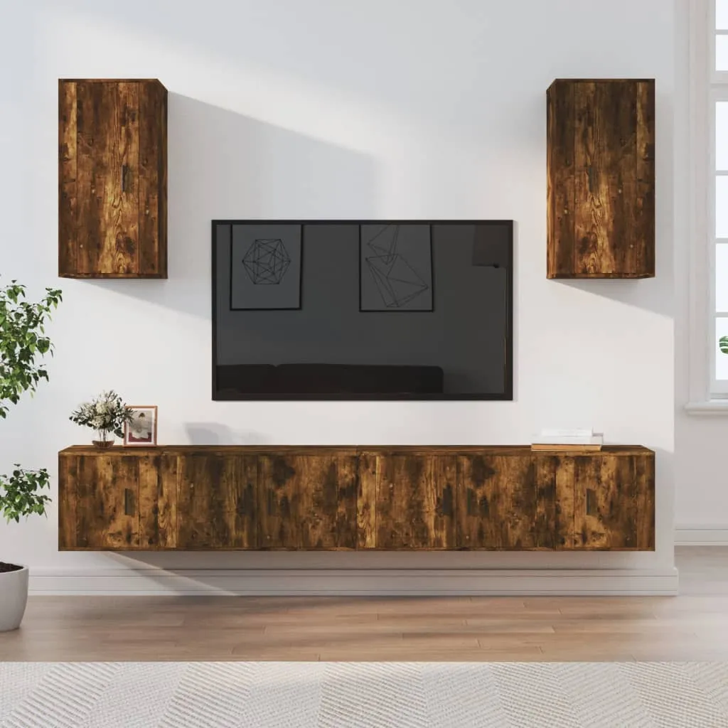 vidaXL Set di Mobili Porta TV 6 pz Rovere Fumo in Legno Multistrato