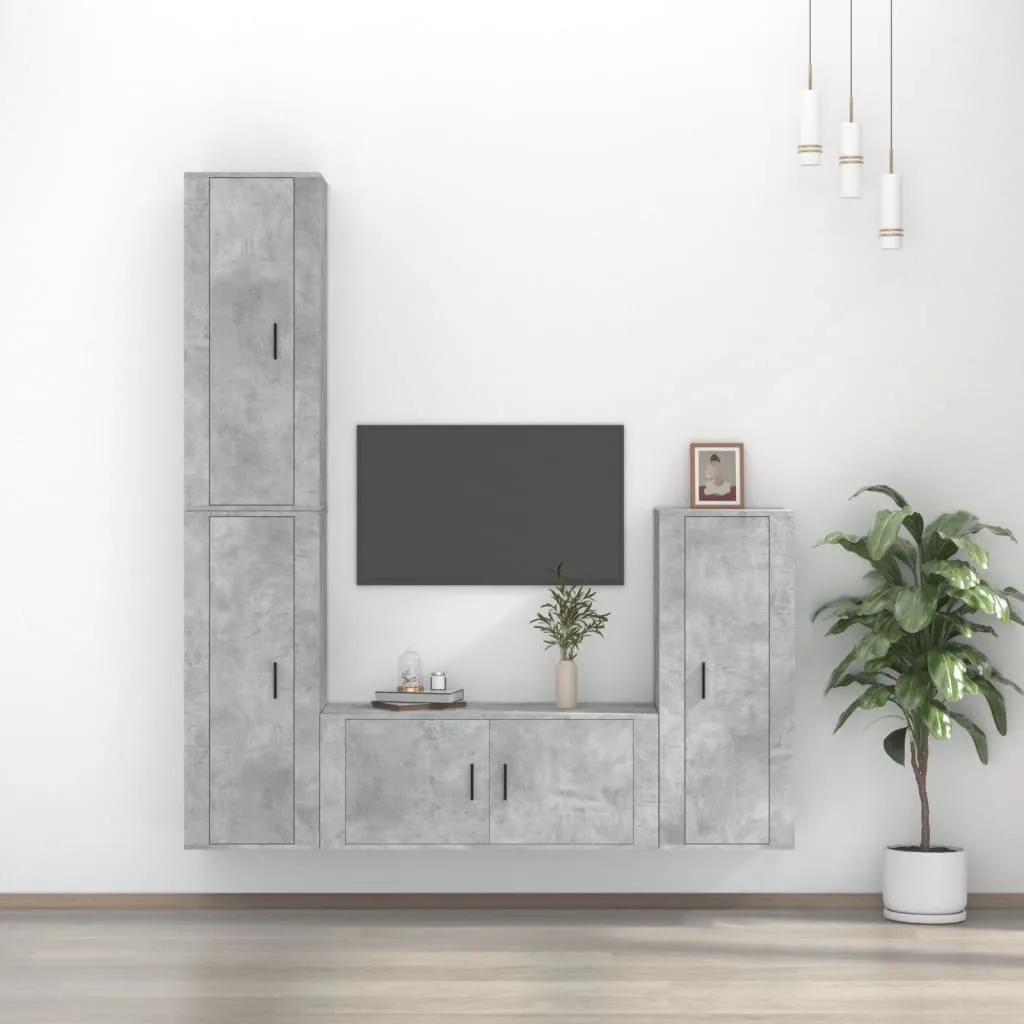 vidaXL Set di Mobili Porta TV 4 pz Grigio Cemento in Legno Multistrato