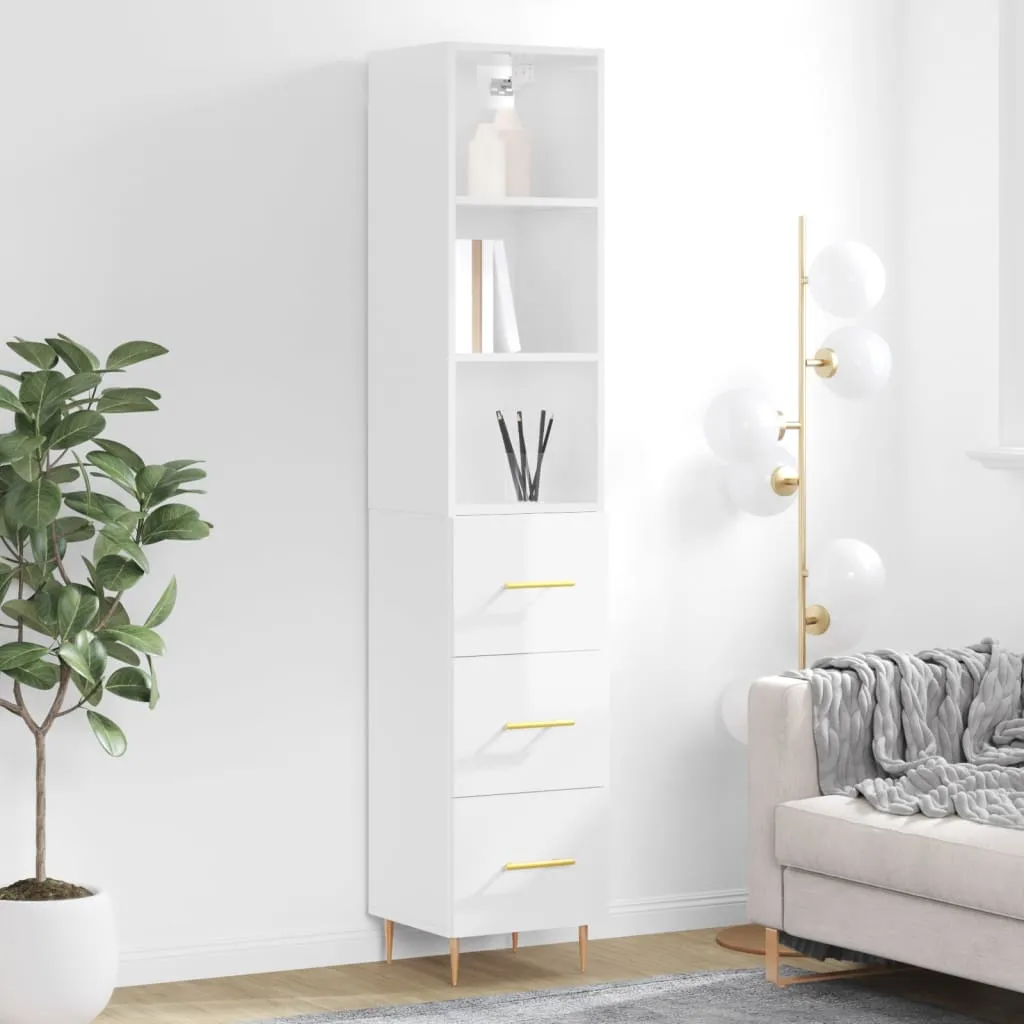 vidaXL Credenza 34,5x34x180 cm in Legno Multistrato Bianco Lucido