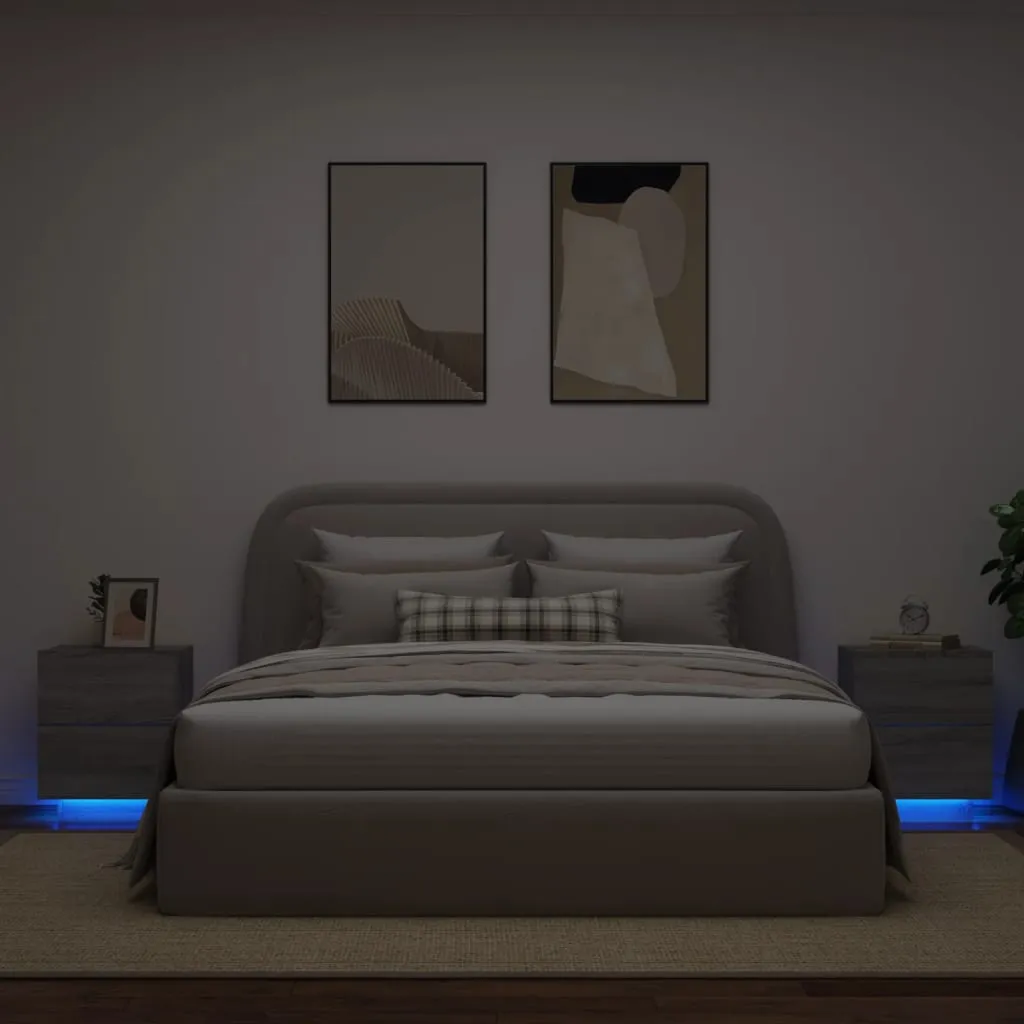 vidaXL Comodini con Luci LED 2pz Grigio Sonoma in Legno Multistrato