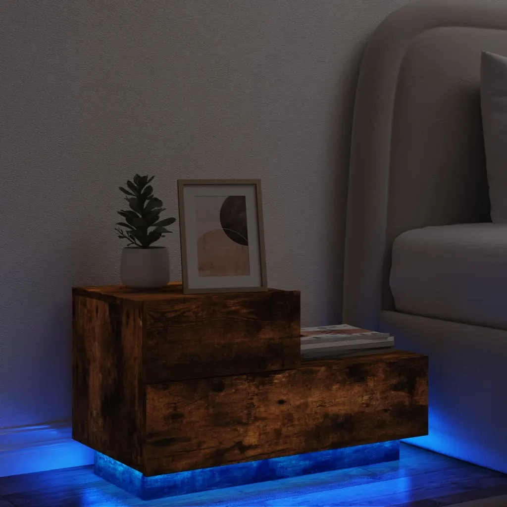 vidaXL Comodino con Luci LED Rovere Fumo 70x36x40,5 cm