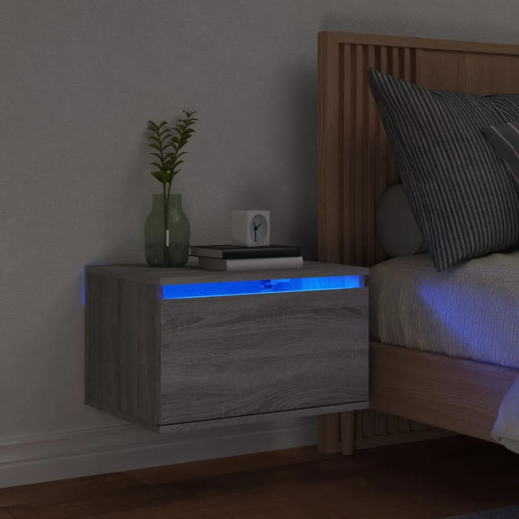 vidaXL Comodino a Parete con luci LED Grigio Sonoma