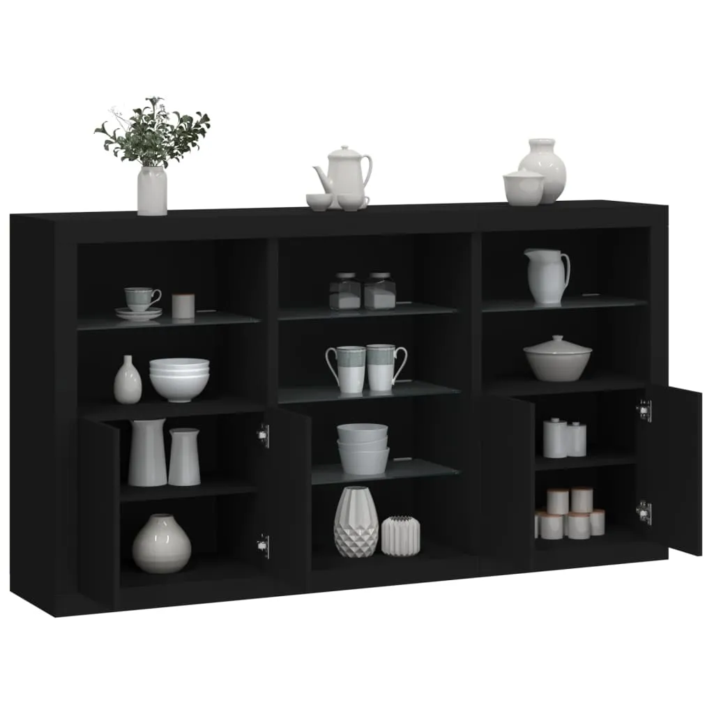 vidaXL Credenza con Luci LED Nera 181,5x37x100 cm