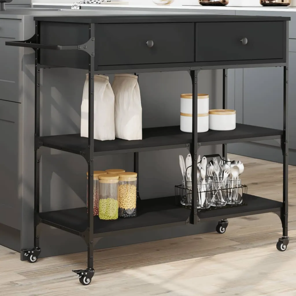 vidaXL Carrello da Cucina Nero 105x42x95 cm in Legno Multistrato